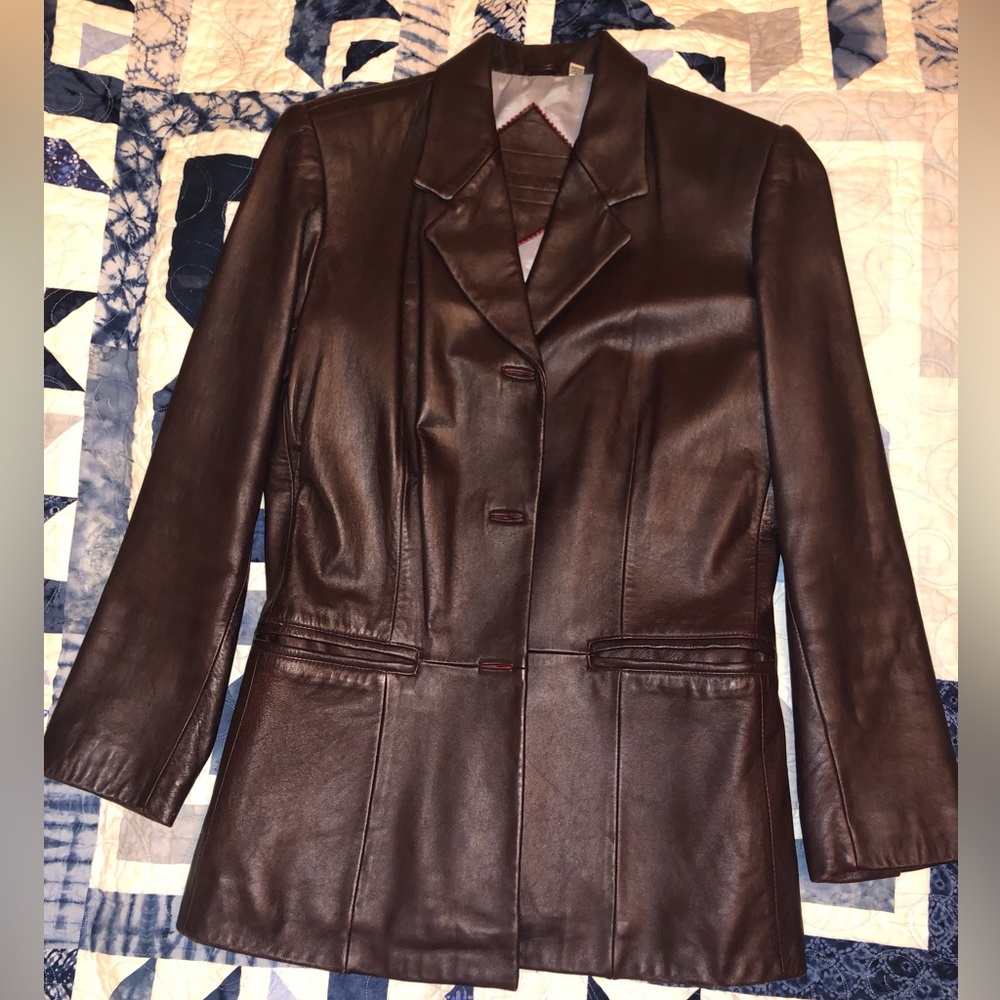 Preston & York vintage blazer style leather jacket, dark brown